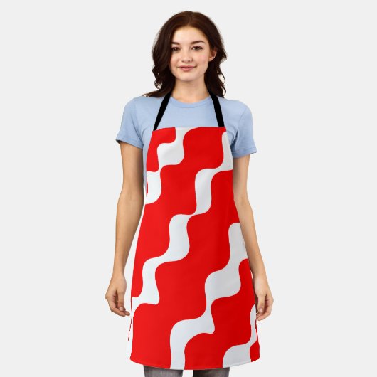 Rood en wit schuin golvenpatroon schort (Gedragen)