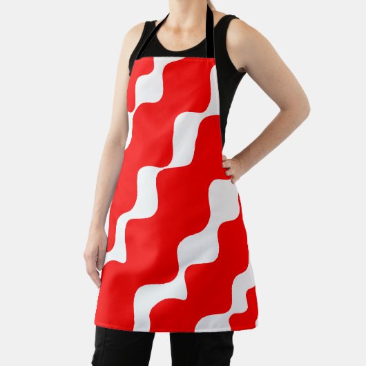 Rood en wit schuin golvenpatroon schort (Insitu)