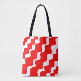 Rood en wit schuin golvenpatroon tote bag
