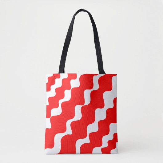 Rood en wit schuin golvenpatroon tote bag (Voorkant)
