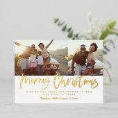 Rood en wit script, veelkleurige kerstfoto folie feestdagenkaart (Staand Voorkant)