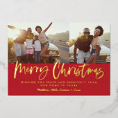 Rood en wit script, veelkleurige kerstfoto folie feestdagenkaart (Voorkant)