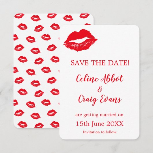 Rood en wit Sexy Lips Leuke bruiloft Save The Date (Voorkant / Achterkant)