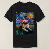 Rood en wit Siberian Husky Sterrennacht Dog Art T-shirt (Design voorkant)