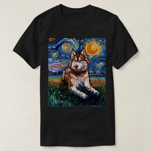 Rood en wit Siberian Husky Sterrennacht Dog Art T-shirt (Design voorkant)