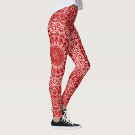 Rood en Wit Sierlijk Mandala Patroon Leggings