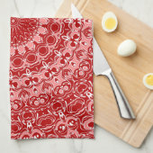 Rood en Wit Sierlijk Mandala Patroon Theedoek (Quarter Fold)