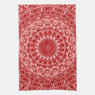 Rood en Wit Sierlijk Mandala Patroon Theedoek