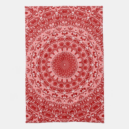 Rood en Wit Sierlijk Mandala Patroon Theedoek (Verticaal)