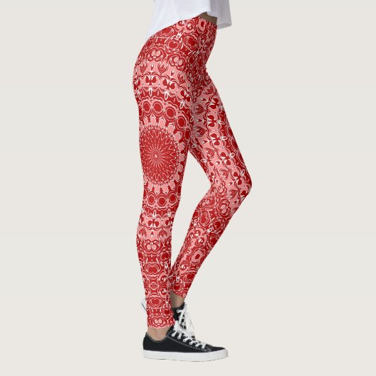 Rood en Wit Siermandala Patroon Leggings (Rechts)