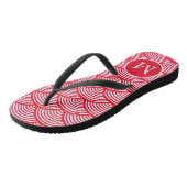 Rood en wit sint-jacobschelpenpatroon met monogram teenslippers (Schuin)
