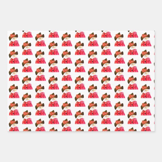 Rood en Wit Sneeuwmanontwerp Inpakpapier Vel (Voorkant)