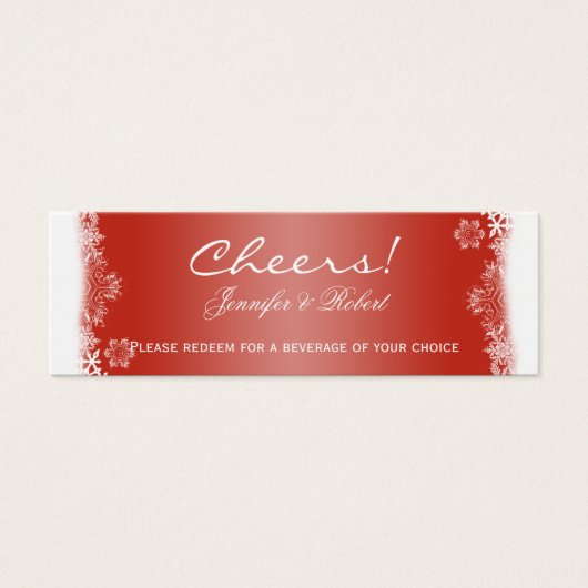 Rood en Wit Sneeuwvlok Bruiloft Drink Tickets Mini Visitekaartjes (Voorkant)