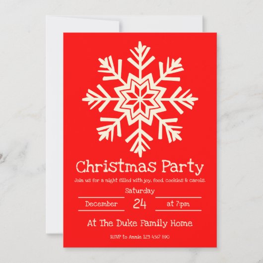 Rood en wit Sneeuwvlok Kerstfeest Kaart (Voorkant)