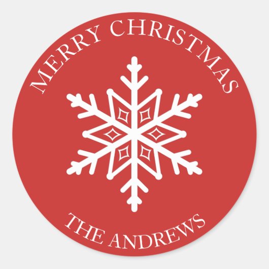 Rood en wit Sneeuwvlok Kerstmis Envelop Seal Ronde Sticker (Voorkant)
