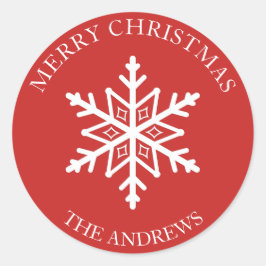 Rood en wit Sneeuwvlok Kerstmis Envelop Seal Ronde Sticker