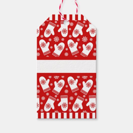 Rood en wit Sneeuwvlok Mittens Christmas Gift Labe Cadeaulabel (Voorkant)