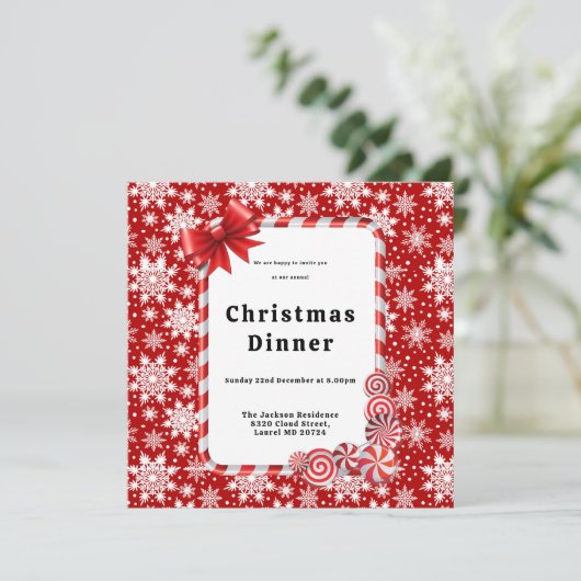 Rood en wit sneeuwvlok patroon Kerstdiner Kaart (Staand voorkant)