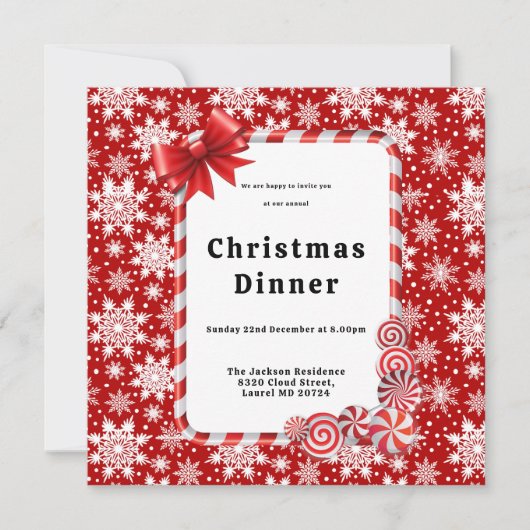 Rood en wit sneeuwvlok patroon Kerstdiner Kaart (Voorkant)