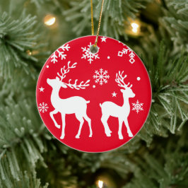 Rood en wit sneeuwvlok rendieren Vrolijk kerstfees Keramisch Ornament