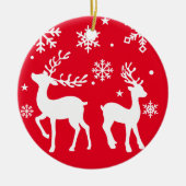Rood en wit sneeuwvlok rendieren Vrolijk kerstfees Keramisch Ornament (Voorkant)
