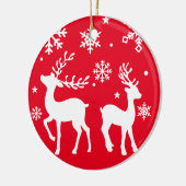 Rood en wit sneeuwvlok rendieren Vrolijk kerstfees Keramisch Ornament (Links)