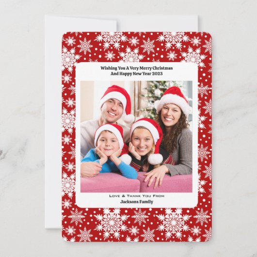 Rood en Wit Sneeuwvlok Vrolijk Kerstmis Custom Bedankkaart (Voorkant)