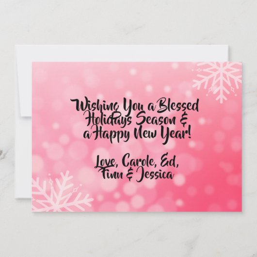 Rood en Wit Sneeuwvlokken Familie Foto's Kerstmis Kaart (Achterkant)