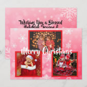 Rood en Wit Sneeuwvlokken Familie Foto's Kerstmis Kaart (Voorkant / Achterkant)