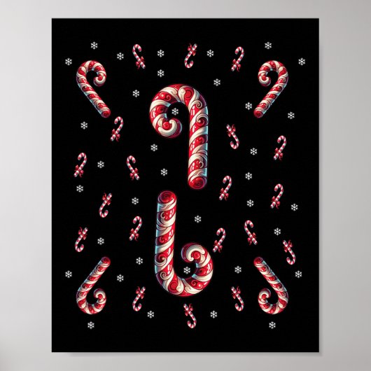 Rood en wit snoep Cane Kerstmislicht Poster (Voorkant)