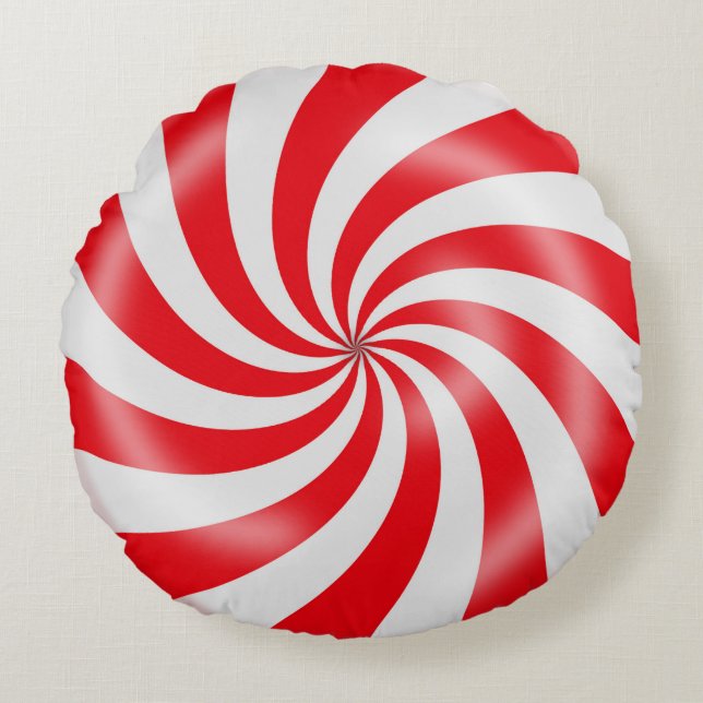 Rood en wit Snoep spiral design ronde Pillow Rond Kussen (Voorkant)