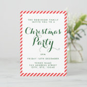 Rood en Wit snoep streep kerst uitnodiging (Staand voorkant)