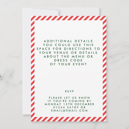 Rood en Wit snoep streep kerst uitnodiging (Achterkant)