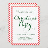 Rood en Wit snoep streep kerst uitnodiging (Voorkant / Achterkant)