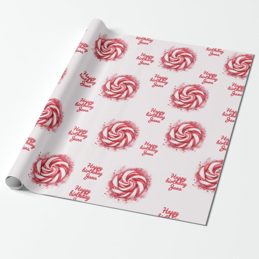 Rood en wit Snoep winterverjaardag Cadeaupapier (Uitgerold)