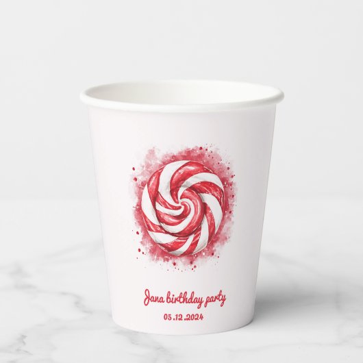 Rood en wit Snoep winterverjaardag Papieren Bekers (Achterkant)