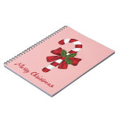 Rood en wit snoepje met vrolijke kersttekst notitieboek (Linkerzijde)
