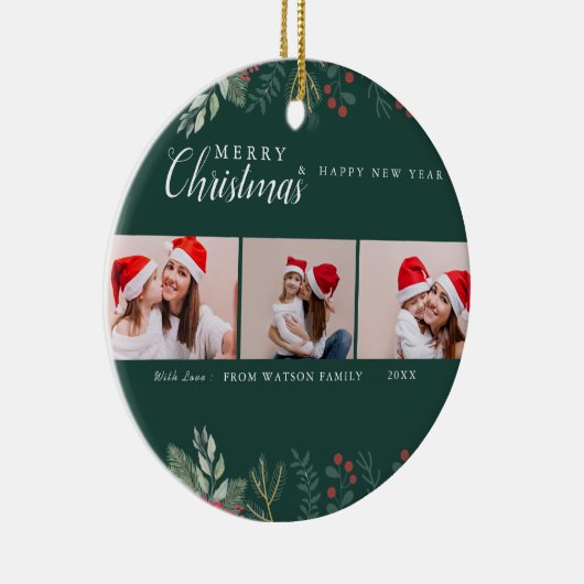 Rood en wit snoepje Vakdag Foto Collage Ceram Keramisch Ornament (Rechts)