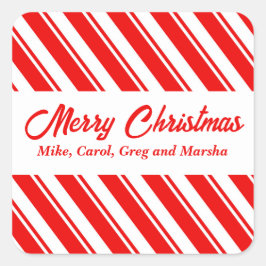 Rood en wit snoepriet gestreept aangepaste kerst vierkante sticker