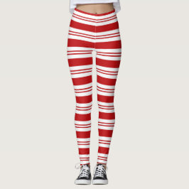 Rood en wit snoepriet gestreepte leggings