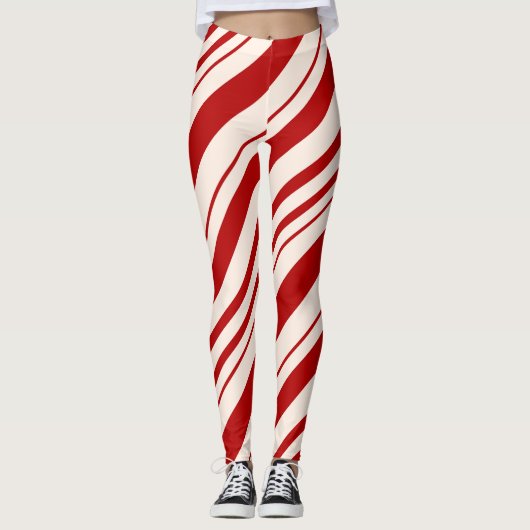 Rood en wit snoepriet gestript leggings (Voorkant)