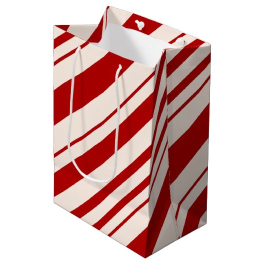 Rood en wit snoepriet gestript medium cadeauzakje (Voorkant Gekanteld)