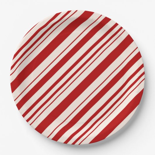 Rood en wit snoepriet gestript papieren bordje (Voorkant)