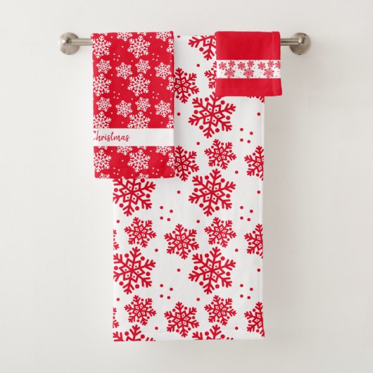 Rood en wit Snoflake Pattern Merry kerst Bad Handdoek (Insitu)