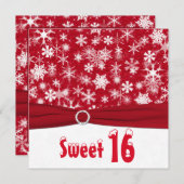 Rood en wit Snowflake 16e verjaardag Uitnodiging (Voorkant / Achterkant)