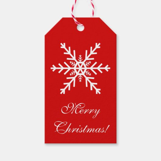 Rood en wit Snowflake Cadeaulabel (Voorkant)