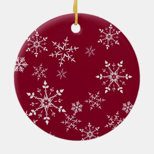 Rood en wit Snowflake Kerstmis Keramisch Ornament (Achterkant)