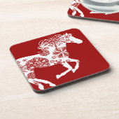 Rood en wit Snowflake kerstpaard Bier Onderzetter (Linkerzijde)
