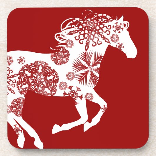 Rood en wit Snowflake kerstpaard Bier Onderzetter (Voorkant)