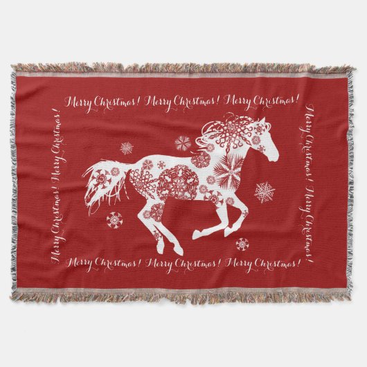 Rood en wit Snowflake kerstpaard Deken (Voorkant)